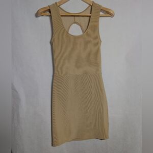 Story Tan Mesh Cut Out Back Bandage Mini Dress